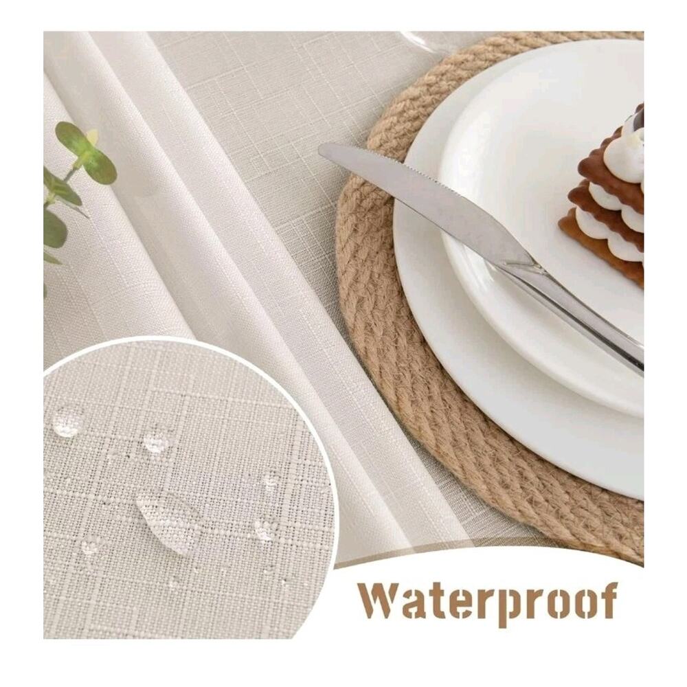 MikiUp 2 Pack Faux Linen Tablecloth Ivory Slubby Textured Weave 60x60 - Picture 5 of 7